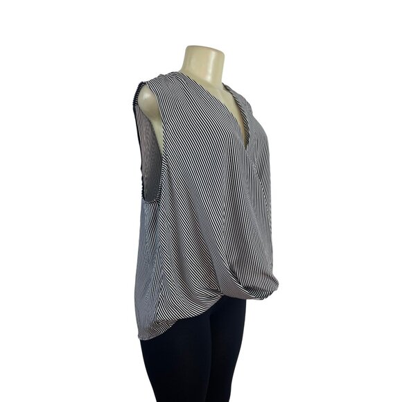 Rag & Bone Womens Black & White Striped Silk Sleeveless Wrap Blouse Sz XL - New - Picture 2 of 8